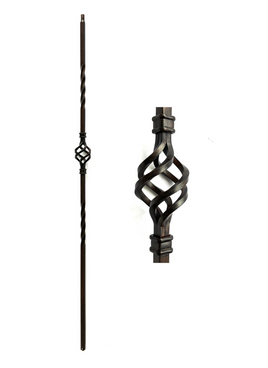 1/2 in. x 44 in. Atlas Hollow wrought iron baluster in an oil rubbed bronze finish, featuring a single 5.5 inch basket and two six inch twists.