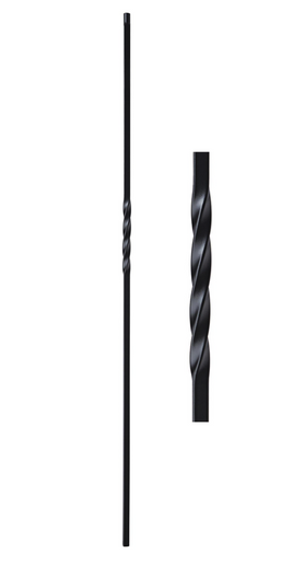 1/2 in. x 44 in. Atlas Hollow wrought iron baluster in a satin black finish, featuring a six inch, single twist design.