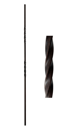 1/2 in. x 44 in. Atlas Hollow wrought iron baluster in an oil rubbed bronze finish, with two six inch double twists.