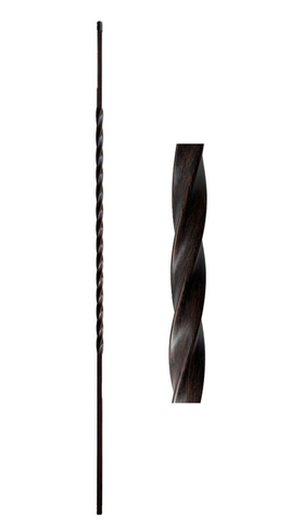 1/2 in. x 44 in. Atlas Hollow wrought iron baluster in an oil rubbed bronze finish, featuring a 22 inch long twist design.