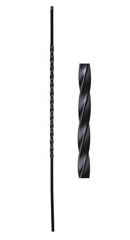1/2 in. x 44 in. Atlas Hollow wrought iron baluster in a satin black finish, featuring a 22 inch long twist design.