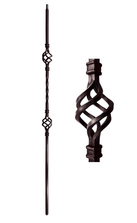 1/2 in. x 44 in. Atlas Hollow wrought iron baluster in an oil rubbed bronze finish, featuring two 5.5 inch baskets with an 8 inch twist in the center.