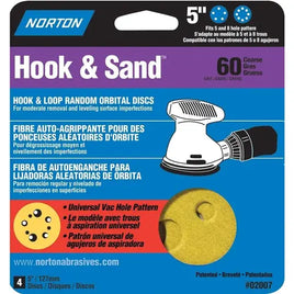 Norton 02007 5" 5 & 8 Hole P60 Hook & Sand Paper H&L UVH Disc 4Pk