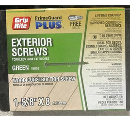Grip Rite L158ST1 8 X 1-5/8" Exterior Star Drive Screws, Green 1 Lb Box