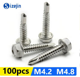 100PCS 410 Stainless Steel Outer Hexagonal Head Self-drilling Screw M4.2 M4.8 Fasteners Tools Repair Accessories M4.8, 13mm