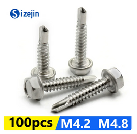 100PCS 410 Stainless Steel Outer Hexagonal Head Self-drilling Screw M4.2 M4.8 Fasteners Tools Repair Accessories M4.2, 19mm