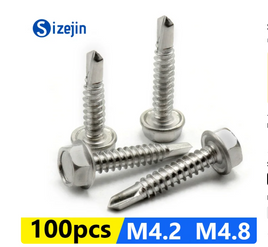 100PCS 410 Stainless Steel Outer Hexagonal Head Self-drilling Screw M4.2 M4.8 Fasteners Tools Repair Accessories M4.2, 13mm