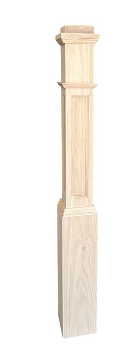 Flat Panel Box Newel, Atlas  6 1/4 inches x 55 inches, Red Oak