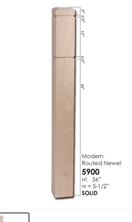 5900 – 5-1/2″ Modern Routed Newel – Large  RED OAK