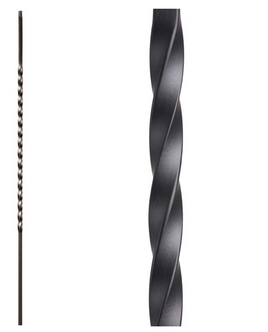 DEFARIA IRON SATIN BLACK  BALUSTER LONG TWIST ENDS 1/2 SQUARE HALLOW  HEIGTH 44'