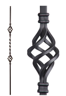 DEFARIA IRON SATIN BLACK  BALUSTER  DOUBLE BASKET ENDS 1/2 SQUARE HALLOW HEIGTH