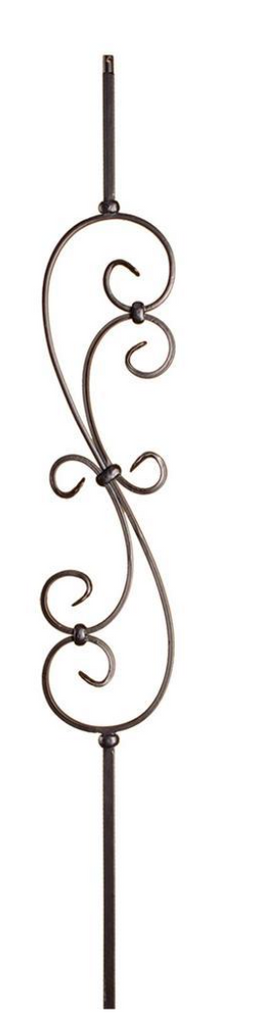 DEFARIA IRON ASH GREY BALUSTER  LARGE SPIRAL SCROLL  ENDS 1/2 SQUARE HALLOW HEIGTH 44''