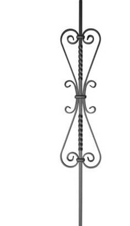 DEFARIA IRON ASH GREY  BALUSTER  TWISTED HEART SCROLL  ENDS 1/2 SQUARE HALLOW HEIGTH 44''