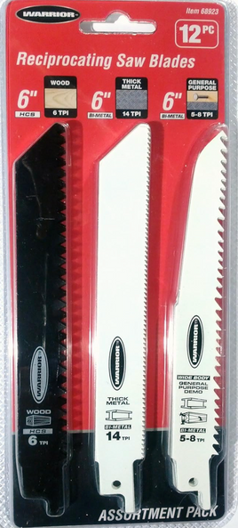 6'' Reciprocating Saw Blades, Assortment Pack, 12 Pc.