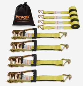 VEVOR Ratchet Tie Down Straps (4PK), 5000 lb Break Strength, Double J Hook Includes 4 Premium 2" x 15' Rachet Tie Downs with Padded Handles, for Moving Securing Cargo, Appliances, Lawn Equipment