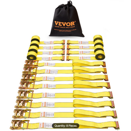 VEVOR Ratchet Tie Down Straps (8PK), 4400 lb Break Strength, E-Track Endless Ratchet with 8 Premium 2" x 15' Rachet Tie Downs Heavy Duty, for Moving Securing Cargo, Appliances, Lawn Equipment