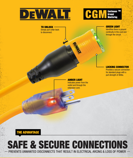 Dewalt® 10/3 SJTW 100 FEET  LIGHTED LOCKING EXTENSION CORD 60°C to -50°C (140°F to -58°F)