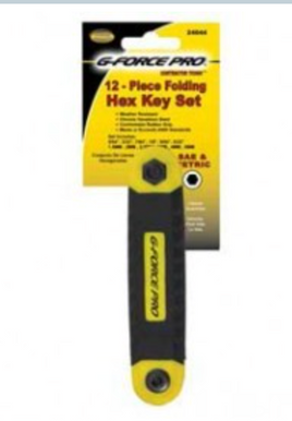 G-FORCE 24044 12 PC FOLDING HEX KEY SET ERGO GRIP HANDLE METRIC AND SAE SIZES