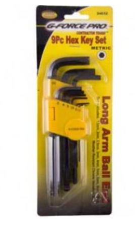 G-FORCE 24032 9 PC HEX KEY SET LONG L SHAPED BALL END 1.5MM TO 10MM