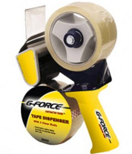 G-FORCE PACKING TAPE DISPENSER WITH 2 ROLLS CLEAR TAPE 2" X 60YD