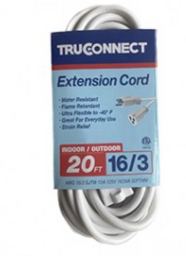MR BRANDS 32520 20' 16/3 TRUCONNECT WHITE OUTDOOR EXTENSION CORD