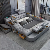 Modern Simple Leather Double Bed Intelligent Multi-function Massage with Projector Storage Bed Hotel Sex Queen Bed