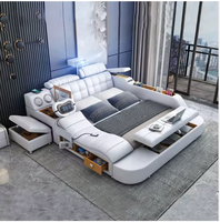 Modern Simple Leather Double Bed Intelligent Multi-function Massage with Projector Storage Bed Hotel Sex Queen Bed