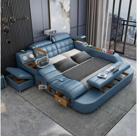 Modern Simple Leather Double Bed Intelligent Multi-function Massage with Projector Storage Bed Hotel Sex Queen Bed