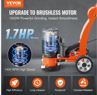VEVOR Electric Concrete Floor Grinder 7" Walk-Behind Grinder 1.7HP Concrete Floor Polisher, 1300W Grinding Machine, 1720RPM Upgrade Brushless Motor Surfacing Grinder for Granite/Marble/Stones