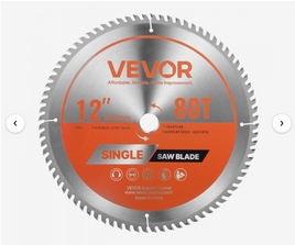 VEVOR Circular Saw Blade, 12 inch Diameter, 80 Sharp Alloy Teeth, 1 inch Arbor, Fine Finish, Wood Cutting Blade for Circular Saw, with Noise-Reducing Heat Vents, for Cutting Plywood, OSB, Hardwood