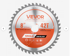 VEVOR Circular Saw Blade, 8 inch Diameter, 42 Sharp Alloy Teeth, 1 inch Arbor, Fine Finish, Wood Cutting Blade for Circular Saw, with Noise-Reducing Heat Vents, for Cutting Plywood, OSB, and Hardwood