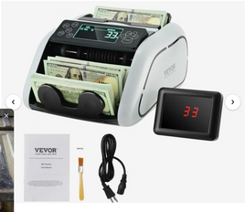 VEVOR Money Counter Machine, Bill Counter with UV, MG, IR and DD Counterfeit Detection, USD & EUR Cash Counting Machine with Large LCD & External Display for Small Business 4.9