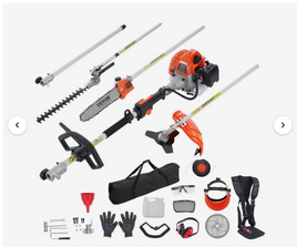 VEVOR 52CC 6-in-1 Multi-Functional Trimming Tools, Gas Hedge Trimmer, Weed Eater, String Trimmer, Brush Cutter, Edger, Pole Saw Chainsaw Pruner with Extension Pole