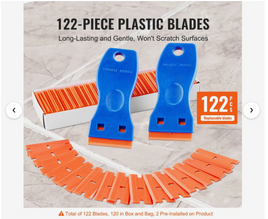 VEVOR Plastic Razor Blade Scraper, 2PCS Scraper Tool, 120PCS Plastic Blades, Cleaning Scraper Remover for Stickers, Decals, Adhesive, Labels, Paint from Glass, Car, Window, Caulk, No Scratches, Blue
