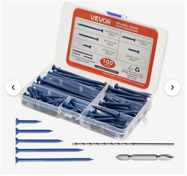 VEVOR Concrete Screws, 3/16 inch, 100 PCS 5 Different Lengths, Phillips Head, Masonry Screws with Drill Bits, Carbon Steel with Blue Coating, for Anchoring to Concrete, Masonry, Block, Brick and Wood