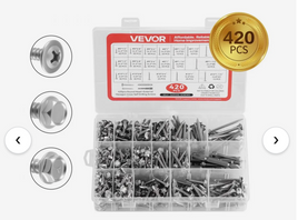 VEVOR 420 PCS Self Drilling Screws, Stainless Steel #8 #10 Sheet Metal Screw Assortment Kit for Metal and Wood, Phillips Truss Head & Hex Head Self Tapping Screws, Length 1/2 Inch to 2 Inch, Silver