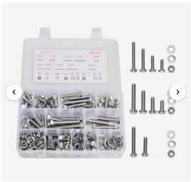 VEVOR 246 Pcs Bolts and Nuts Assortment Kit, Imperial Screws and Flat Washers, Stainless Steel 1/4-20,5/16-18,3/8-16, Spring Lock Washers for Furniture / Equipment /Vehicle Assembly with Case