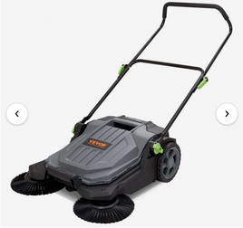 VEVOR Walk-behind Hand Push Floor Sweeper, 25.6" Sweeping Width Floor Sweeper Manual Non-Electric, 5-Gallon Waste Container, Angle & Height Adjustable Folding Handle for Walkway, Yard, Garage, Patio