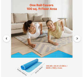 VEVOR Floor Underlayment 100 sq. ft, 3-in-1 2 mm Thick Flooring Padding with Tape & Vapor Barrier, Heavy Duty EPE Foam Soundproofing & Noise Reduction, for Laminate Wood (6 Rolls x 100 sq. ft)