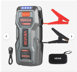 VEVOR Jump Starter, 3000A Peak, Car Jumper Starter Battery Pack, 12V Portable Lithium Battery Booster, Jump Box Power Bank with 3 Modes Flashlight and Jumper Cable, for Up to 9L Gas/7L Diesel Engines