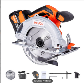 VEVOR Cordless Circular Saw, 7-1/4 inch Blade, 5000 RPM Speed, 0-45 Degree Bevel Capability, Brushless Motor, LED Light, Electric Circular Saw Kit with Battery and Charger Included, for Wood Cutting