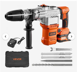 VEVOR Rotary Hammer Drill, 1-9/16 in SDS-Max Cordless, Heavy Duty 20V Battery Powered Rotary Hammer, Including 2 Batteries, Charger, Drill Bit, Pointed Chisel, Carrying Case, for Concrete, Masonry
