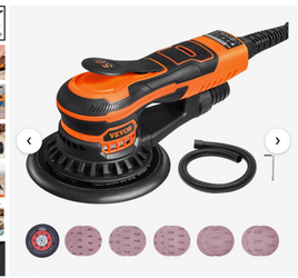 VEVOR Random Orbital Sander 6-Inch, 350W Brushless Orbital Sander, 10,000 PRM 6 Variable Speed Electric Palm Sander with 10PCS Sandpapers, Dust Connector & Hose for Woodworking Detailing Sanding