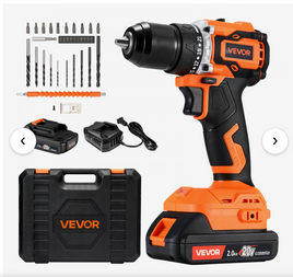 VEVOR Cordless Drill Driver, 1/2 inch Metal Chuck, Brushless Motor, Dual-Speed Variable, Drill Driver Kit with Lithium Battery and Charger, Tool Box, for Wood and Metal Drilling, Screw Driving