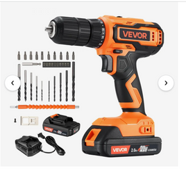 VEVOR Cordless Drill Driver, 1/2 inch Metal Chuck, Dual-Speed Variable, Drill Driver Kit with Lithium Battery and Charger, Belt Clip, for Wood and Metal Drilling, Screw Tightening or Loosening