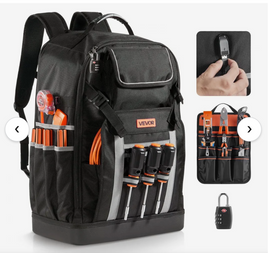 VEVOR Tool Backpack, 56 Pockets, Heavy-duty Tools Storage Organizer Bags with Molded Base, Electrician Jobsite Backpack for Construction Jobsite, Electrician, Industrial, Repairman, and HVAC Techs