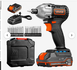 VEVOR Impact Driver, 1/4 Inch, 2800 RPM Max Speed, 20 V Brushless Motor, Electric Cordless Impact Driver Kit with Battery and Charger, 20 Bits, LED Work Light, for Furniture, Electrical, Home Repairs