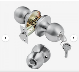 VEVOR Keyed Entry Door Knob, Satin Nickel Door Knob with Round Ball, Keyed Exterior & Thumb Turn Lock Interior, All Metal Doorknobs Hardware with Lock and Keys, Modern Design for Bedroom & Bathroom
