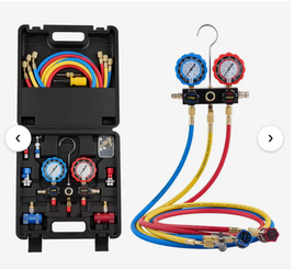 VEVOR AC Manifold Gauge Set for R134a R404A R1234yf R22 Refrigerant, 3 Way AC Gauge with 5 ft Hoses, Adapters, Quick Couplers, Can Taps for Automotive Air Conditioning Maintenance, Charging Evacuation